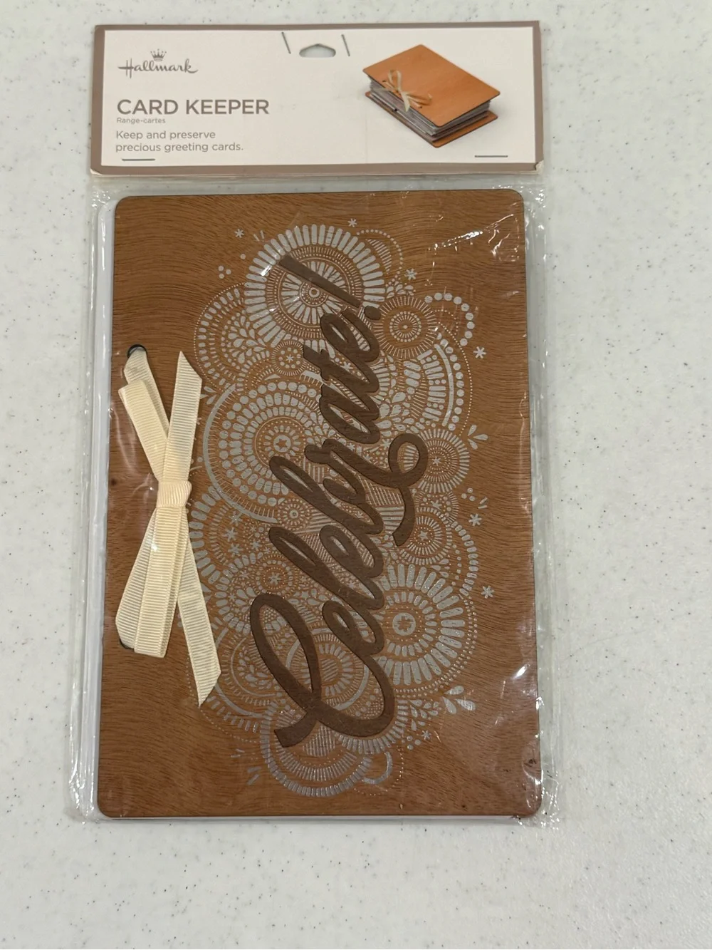 NEW Hallmark “ Celebrate “ Etched Card Keeper w/ Satin Ribbon